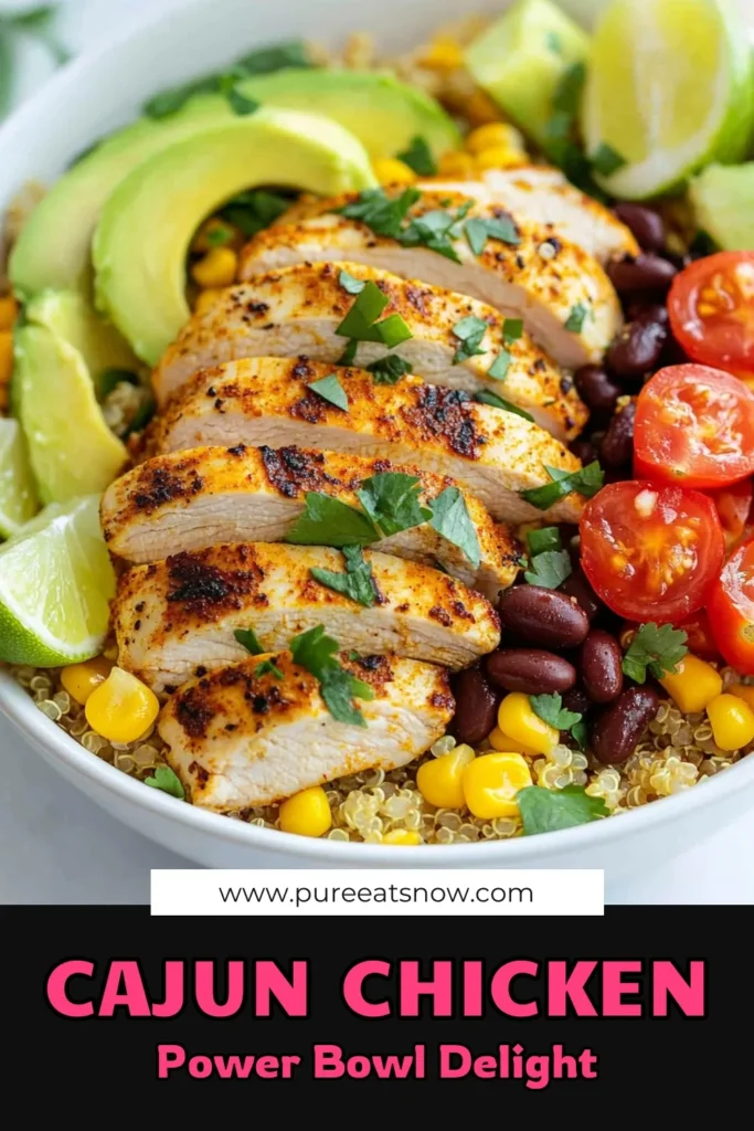 Looking for a deliciously healthy meal? Try this Cajun chicken recipe! This vibrant power bowl recipe combines juicy Cajun chicken, fluffy quinoa, and colorful veggies for a satisfying meal prep Cajun chicken dish. Perfect for lunch or dinner, this healthy Cajun chicken bowl will keep you energized. Don't miss out on this flavorful quinoa power bowl! Save this recipe for your next meal prep adventure! #CajunChicken #QuinoaPowerBowl #MealPrep #HealthyEating