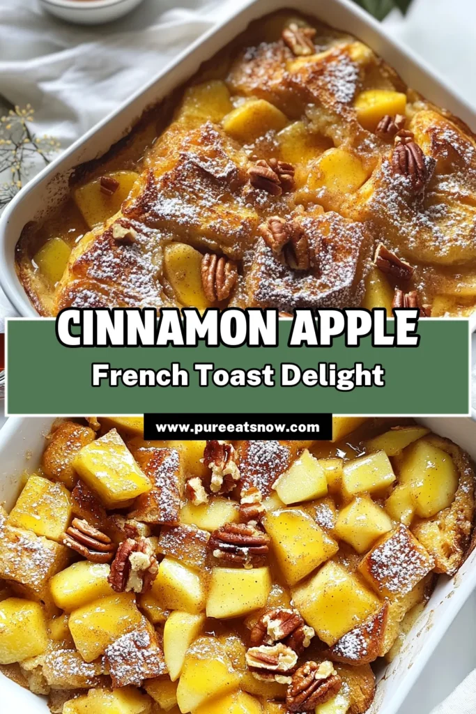 Indulge in this delicious Cinnamon Apple French Toast Bake for your next holiday breakfast! This easy French Toast Bake features luscious apples layered with a custardy mixture of eggs, cinnamon, and rich challah bread, making it a perfect fit for family brunches. Try this Baked French Toast with Apples today for a scrumptious start to your day. Pin now and delight your loved ones with this wonderful Challah French Toast Recipe! #HolidayBreakfastRecipes #FrenchToast #CinnamonApple #Baking