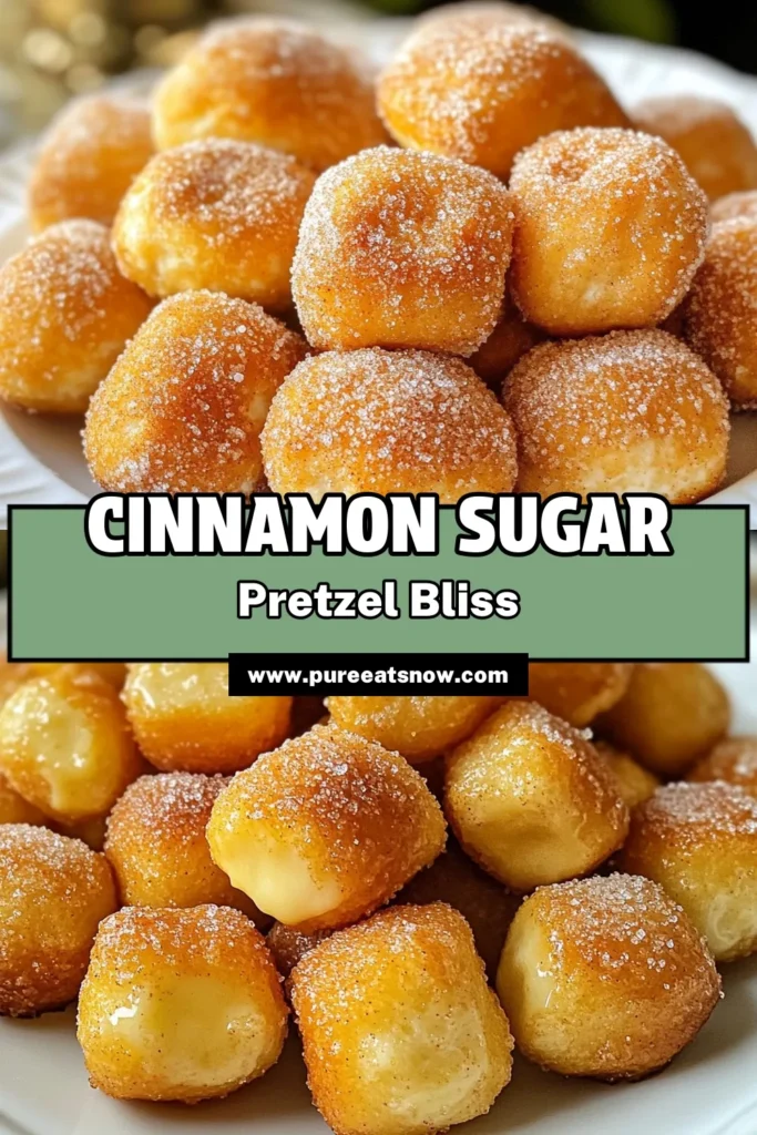 Indulge in the delightful flavors of Cinnamon Sugar Pretzel Bites with this easy pretzel bites recipe. These soft cinnamon pretzels are perfect for snacking or sharing at gatherings. Made simply at home, they offer a delicious golden crunch and fluffy inside that everyone will love. Get ready to impress your friends and family! Save this homemade pretzel bites recipe for later! #CinnamonSugarPretzelBites #EasyPretzelBites #BakedPretzelBites #HomemadePretzelBites