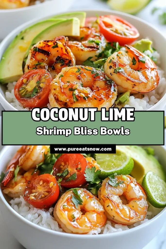 Savor the flavors of the tropics with these Coconut Lime Shrimp Bowls. This easy shrimp recipe combines juicy shrimp with creamy coconut milk and a zesty lime kick, making it a delightful tropical shrimp dinner. Perfect for a healthy shrimp meal, this dish is quick to prepare and full of vibrant ingredients like avocado and cherry tomatoes. Try this delicious shrimp with coconut milk and elevate your dinner tonight! #CoconutLimeShrimpBowls #EasyShrimpRecipes #TropicalDinner #HealthyMeals