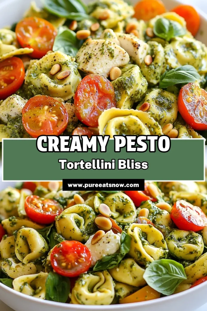 Discover the deliciousness of this creamy pesto tortellini salad! This easy tortellini salad recipe combines tender cheese tortellini with fresh veggies, grilled chicken, and a creamy dressing made with Greek yogurt. Perfect as a healthy pasta salad with pesto for lunch or dinner, this dish is both satisfying and nutritious. Don't miss out on this delightful grilled chicken tortellini salad—save this recipe and impress your friends! #PastaSalad #TortelliniRecipe #HealthyEating #PestoLove