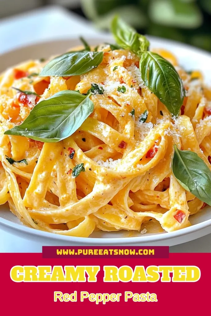 Indulge in this delicious Roasted Red Pepper Alfredo, a creamy pasta recipe that’s perfect for any occasion! This fettuccine alfredo with peppers combines the rich flavors of roasted red peppers and homemade alfredo sauce, making it an easy vegetarian pasta dish your family will love. Ready in just 40 minutes, it’s a must-try! Click to explore this tasty recipe and save for later! #RoastedRedPepperAlfredo #CreamyPastaRecipes #EasyVegetarianPasta #HomemadeAlfredoSauceRecipe