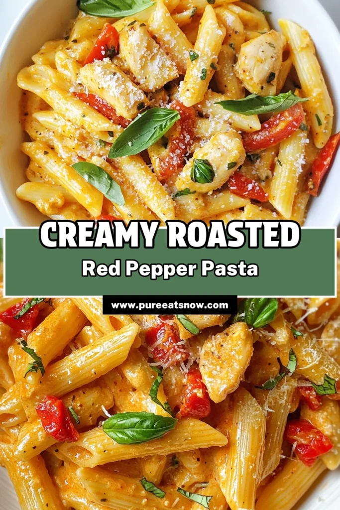 Discover the delicious Roasted Red Pepper Chicken Pasta, a perfect dish for any night of the week! This creamy pasta dish features tender chicken and vibrant roasted red pepper sauce, making it an ideal choice for easy weeknight meals. Try this delightful Italian chicken pasta recipe that the whole family will love. Save this flavorful roasted red pepper pasta recipe for your next dinner! #EasyMeals #ItalianPasta #PastaRecipes #ChickenDinner