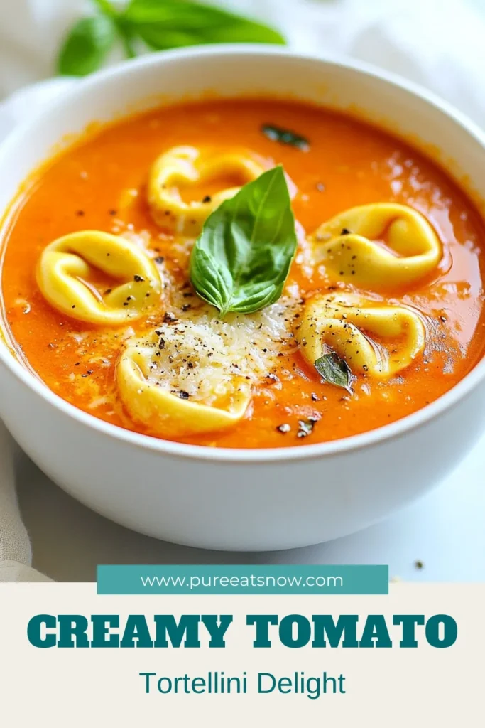 Indulge in this creamy tomato tortellini soup that's perfect for any day! This easy tortellini soup recipe combines crushed tomatoes, fresh herbs, and tender cheese tortellini for a comforting meal. Enjoy a vegetarian soup with tortellini that's quick to prepare and delightful to savor. You can even make a dairy-free tortellini soup by using coconut cream. Click to save this delicious recipe! #TomatoSoup #TortelliniSoup #VegetarianRecipes #EasySoups