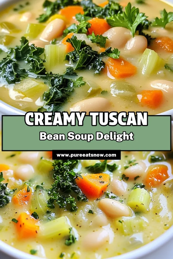 Delve into the rich flavors of this Creamy Tuscan White Bean Soup, a must-try vegan white bean soup recipe that's both comforting and healthy. Packed with nutrients from kale and infused with coconut milk, this Tuscan-inspired soup is perfect for a cozy dinner. Ready in just 40 minutes, it's the ultimate healthy bean soup that your family will love. Save this delicious coconut milk soup recipe for your next meal! #VeganRecipes #HealthySoup #ComfortFood #SoupRecipes