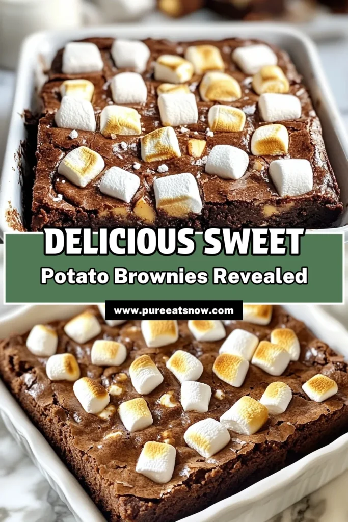 Indulge in the guilt-free delight of these sweet potato brownies! This marshmallow brownies recipe combines wholesome ingredients for a chocolate sweet potato dessert that’s sure to impress. Perfect for those seeking a healthy brownie recipe, these gluten-free brownies are rich, fudgy, and topped with toasted mini marshmallows. Try this easy recipe and savor the deliciousness. Save this for later! #SweetPotatoBrownies #MarshmallowBrownies #HealthyBrownieRecipe #GlutenFreeBrownies