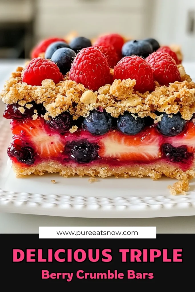Indulge in these delicious Triple Berry Crumble Bars, a simple and healthy mixed berry dessert perfect for any occasion! This easy berry crumble recipe combines oats, mixed berries, and a touch of sweetness for a delightful berry snack that everyone will love. Follow our berry oat bars recipe for a tasty treat and enjoy warm or chilled. Perfect for breakfast or dessert! Try it today! #BerryCrumble #HealthySnacks #DessertRecipe #BerryBars