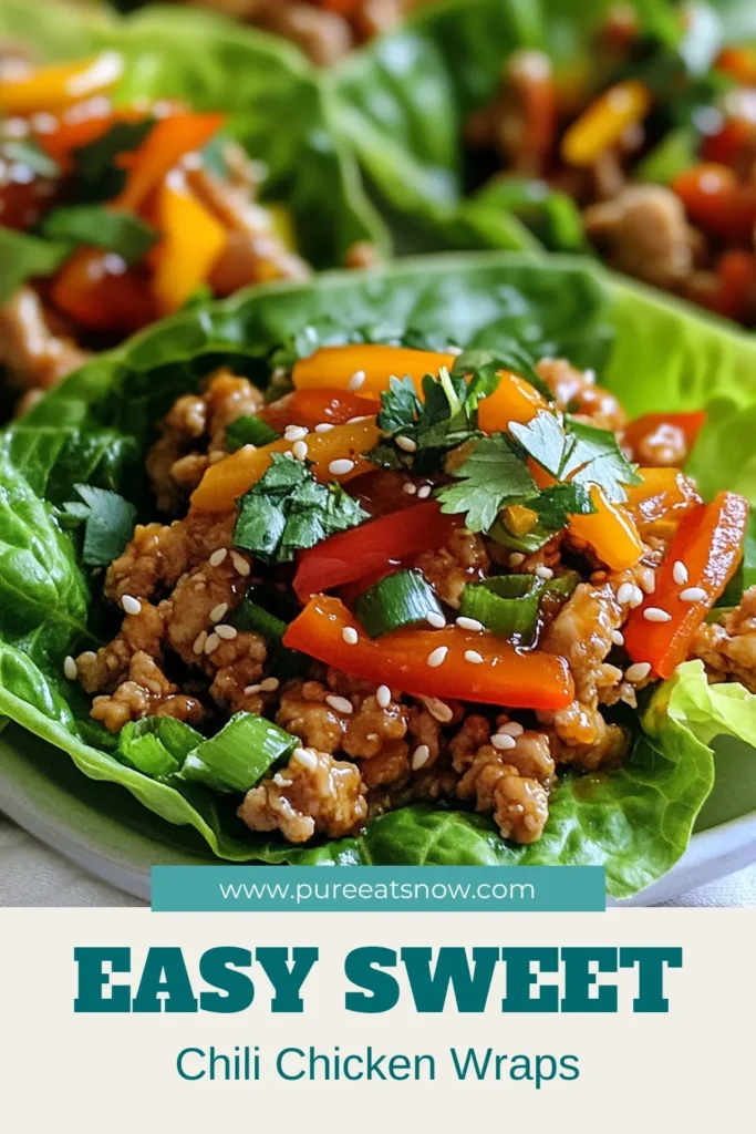 Discover the perfect balance of flavor and health with these Sweet Chili Chicken Lettuce Wraps! This easy lettuce wrap recipe features ground chicken, fresh veggies, and a delicious sweet chili sauce, making healthy chicken wraps that are both satisfying and nutritious. These Asian inspired lettuce wraps are quick to prepare and perfect for a light meal. Try them today and elevate your dinner game! Save for later! #SweetChiliChickenWraps #EasyLettuceWrapRecipe #HealthyChickenWraps #AsianInspiredLettuceWraps