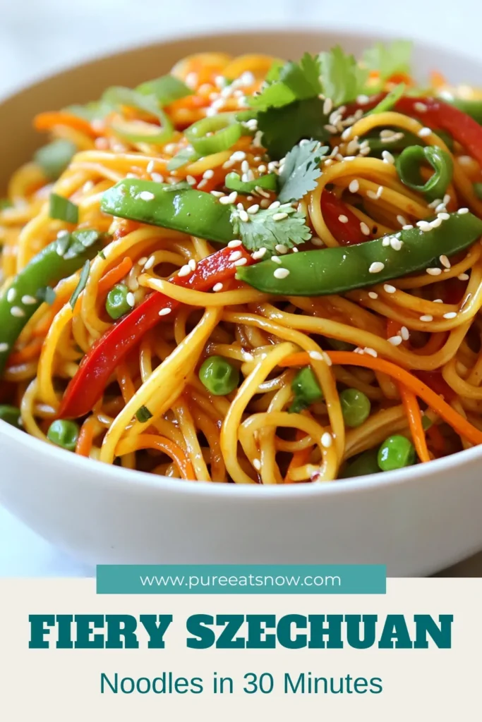Craving a flavorful meal? Try these spicy Szechuan noodles that are perfect for a quick weeknight dinner! This Szechuan noodle recipe is a delicious combination of easy stir-fry noodles and vibrant veggies, all coated in a spicy Szechuan chili paste. Ideal for a vegetarian option, these easy stir-fried noodles will impress everyone. Save this recipe for your next meal! #SzechuanNoodles #EasyStirFry #VegetarianRecipes #ChiliPaste