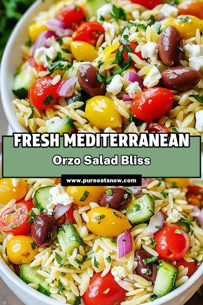 Discover the deliciousness of this Mediterranean Orzo Salad, a perfect dish for your healthy orzo recipes collection! Packed with fresh veggies, feta cheese, and olives, this Mediterranean diet salad is quick to prepare and bursting with flavor. Ideal for meal prep or a light lunch, this feta cheese salad recipe is sure to impress. Save this quick salad recipe for your next gathering! #MediterraneanOrzoSalad #HealthyOrzoRecipes #QuickSaladRecipes #MediterraneanDiet