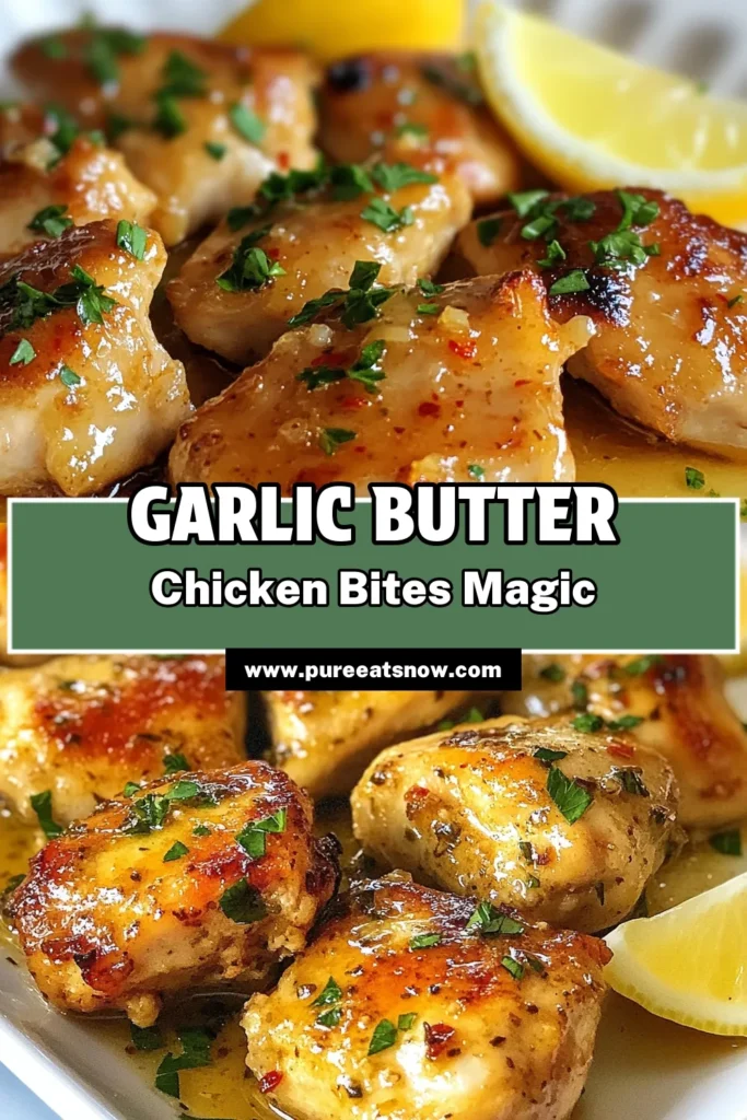 Discover the deliciousness of Garlic Butter Chicken Bites, the perfect recipe for busy nights! This easy chicken recipe using boneless chicken breast is packed with flavor and can be made in just 20 minutes. Sautéed in garlic and butter, this garlic chicken skillet is sure to impress. Ideal for quick dinner ideas that the whole family will love. Save this recipe for your next meal! #ChickenRecipes #QuickDinnerIdeas #GarlicButterChicken #EasyMeals