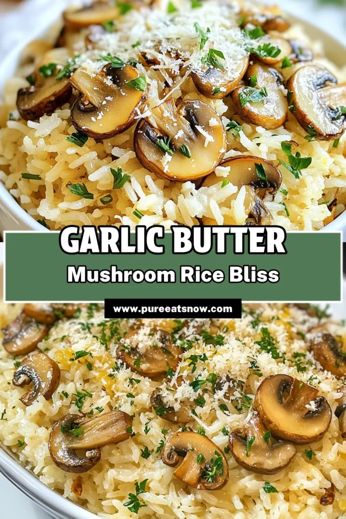 Looking for a deliciously easy mushroom rice recipe? Try this Garlic Butter Mushroom Rice! Packed with flavor, this vegetarian mushroom rice dish combines fragrant garlic and earthy mushrooms for a quick rice with mushrooms that will delight your taste buds. Perfect as a garlic rice side dish, it’s ready in just 30 minutes. Save this recipe for your next meal and impress your guests! #GarlicButterMushroomRice #EasyMushroomRiceRecipe #VegetarianMushroomRice #QuickRiceWithMushrooms