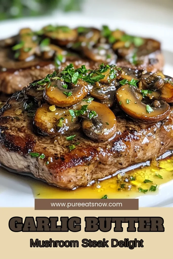 Indulge in this irresistible Garlic Butter Steak Recipe featuring succulent ribeye steaks topped with a savory garlic mushroom sauce. Perfect for a Mushroom Steak Dinner, this Quick Steak Recipe is a culinary delight that comes together in just 30 minutes. Elevate your dining experience with this Ribeye Steak with Garlic Butter, ideal for any occasion. Click to discover the full recipe and enjoy a delicious meal tonight! #SteakRecipe #MushroomDinner #GarlicButter #QuickRecipes