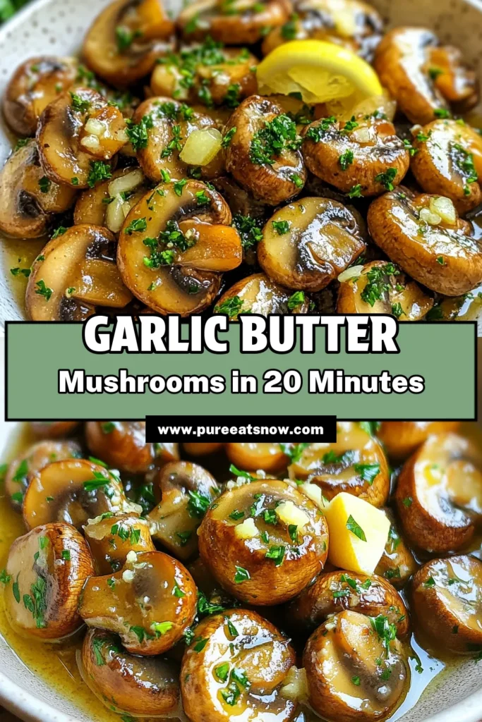Discover the delicious Garlic Butter Mushrooms recipe that transforms simple ingredients into a gourmet experience! These sautéed mushrooms with garlic are the perfect easy garlic mushrooms side dish or an irresistible mushroom appetizer recipe. With buttery garlic flavors and fresh parsley, it's quick to make and sure to impress. Elevate your meals today with this mouthwatering dish! Save and try it now! #GarlicButterMushrooms #MushroomAppetizer #EasyRecipes #GarlicMushrooms