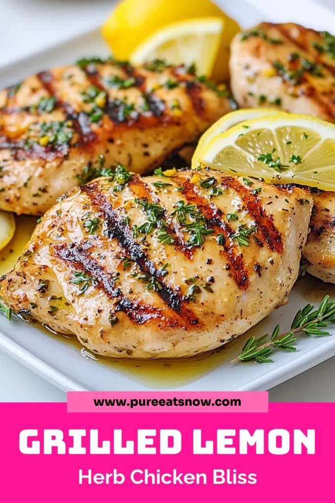 Discover the ultimate Lemon Herb Grilled Chicken recipe, perfect for summer grilling! This healthy chicken marinade combines zesty lemon and fresh herbs for a flavorful dish that's easy to prepare. Enjoy tender, juicy grilled chicken that’s a hit at every BBQ. Try this easy lemon chicken recipe today and elevate your summer meals! Save this for your next grilling adventure! #LemonHerbGrilledChicken #GrilledChickenRecipe #HealthyChicken #SummerGrillingRecipes