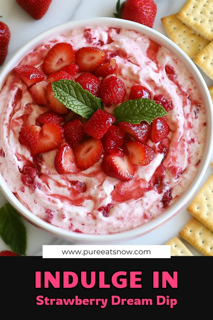 Looking for a delicious strawberry dip recipe? This easy strawberry dessert is perfect for parties! This cream cheese strawberry dip combines creamy goodness with fresh strawberries and is ready in just 10 minutes. It's the ultimate fruit dip recipe that will impress your guests. Serve with graham crackers or vanilla wafers for a sweet treat everyone will love. Save this sweet dip for your next gathering! #StrawberryDip #DessertRecipes #PartyFood #FruitDip
