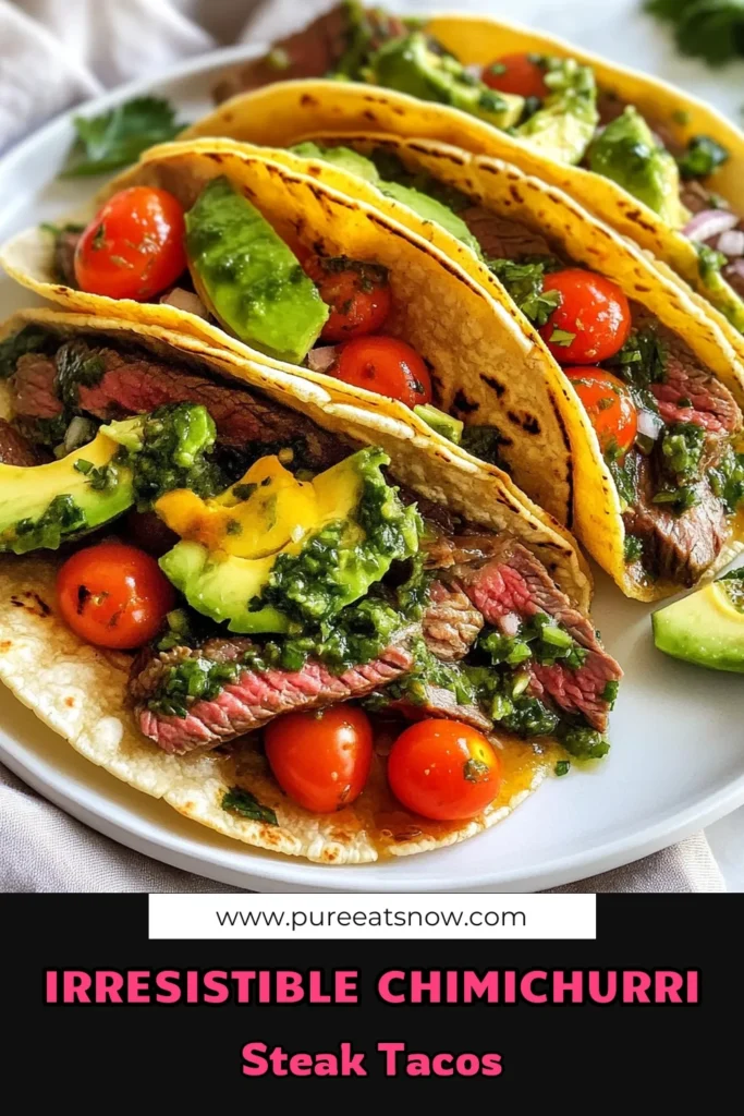 Looking for a delicious twist on dinner? These Chimichurri steak tacos are the perfect solution! Try this easy flank steak tacos recipe topped with authentic chimichurri sauce for a burst of flavor. Healthy steak taco ideas have never been this good! Perfect for family meals or gatherings. Don’t miss out on making these scrumptious tacos—save the recipe now! #Chimichurri #SteakTacos #EasyTacoRecipes #HealthyEating