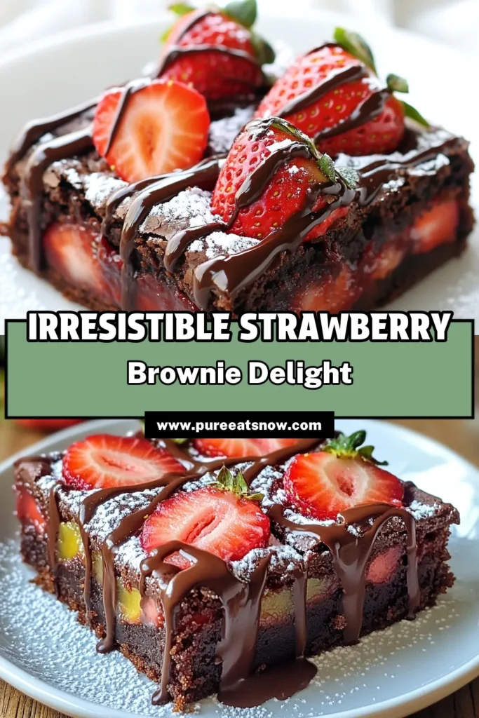 Indulge in these irresistible chocolate covered strawberry brownies! This easy strawberry brownie recipe layers rich, fudgy chocolate brownies with fresh strawberries, then tops it off with a smooth chocolate ganache. Perfect for any dessert with strawberries, these chocolate ganache brownies are a delightful treat that everyone will love. Save this recipe for a sweet occasion and make your taste buds happy! #ChocolateCoveredStrawberryBrownies #StrawberryBrownieRecipe #EasyChocolateBrownies #DessertWithStrawberries