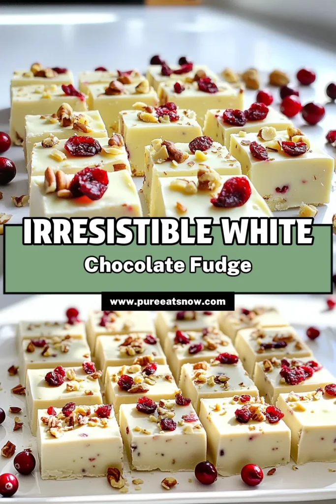 Indulge in the sweet and tart flavors of White Chocolate Cranberry Fudge that’s perfect for any occasion! With just a few simple ingredients, you can make this creamy, delicious treat in no time. Learn how to melt white chocolate, mix in dried cranberries, and chill for a delightful finish. Ready to impress your friends and family? Click to explore the full recipe and bring this holiday favorite to life! #WhiteChocolateFudge #CranberryRecipe #HolidayTreats #DessertIdeas