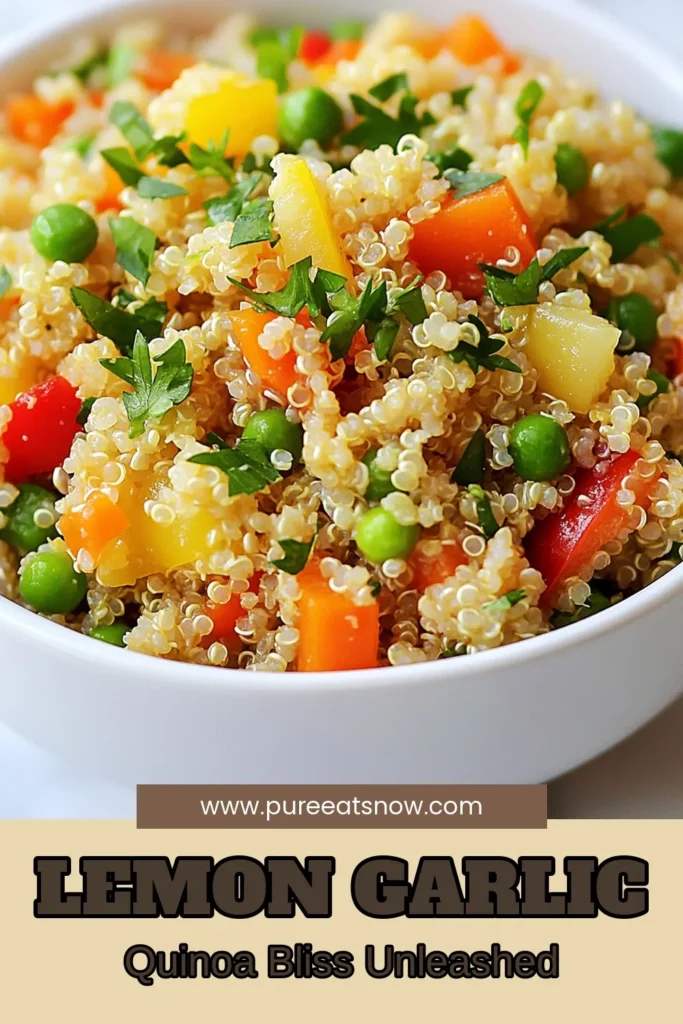 Discover the vibrant flavors of Lemon Garlic Quinoa Pilaf, a delicious and healthy quinoa recipe that's perfect as a lemon quinoa side dish or a wholesome main. Packed with fresh veggies and zesty lemon, this easy quinoa recipe is sure to impress. Enjoy it as a vegetable quinoa pilaf that's both nutritious and satisfying. Save this recipe for your next meal! #HealthyQuinoaRecipes #QuinoaPilaf #LemonQuinoa #EasyQuinoaRecipes