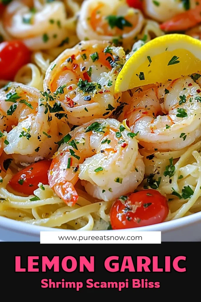 Indulge in this zesty lemon garlic shrimp scampi, a perfect combination of fresh flavors and quick preparation. This easy shrimp pasta recipe features shrimp scampi with cherry tomatoes for a colorful twist. Enjoy a delightful quick seafood dinner that’s ready in just 25 minutes! Make this delicious, zesty shrimp recipe tonight for your family. Don’t forget to save it for later! #ShrimpScampi #EasyRecipes #SeafoodDinner #PastaLovers