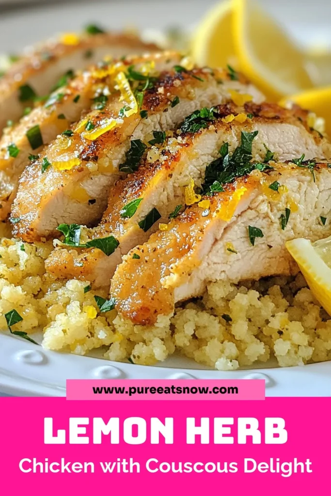 Discover the deliciousness of Lemon Herb Couscous Chicken, a perfect blend for a healthy chicken dinner! This easy couscous recipe features marinated chicken with a zesty lemon chicken marinade that takes your meal to the next level. Perfect for a quick weeknight dinner, this dish is sure to impress. Click to learn how to make this delightful, nutritious recipe! #LemonHerbCouscousChicken #HealthyDinner #EasyCouscousRecipes #MarinatedChickenRecipes