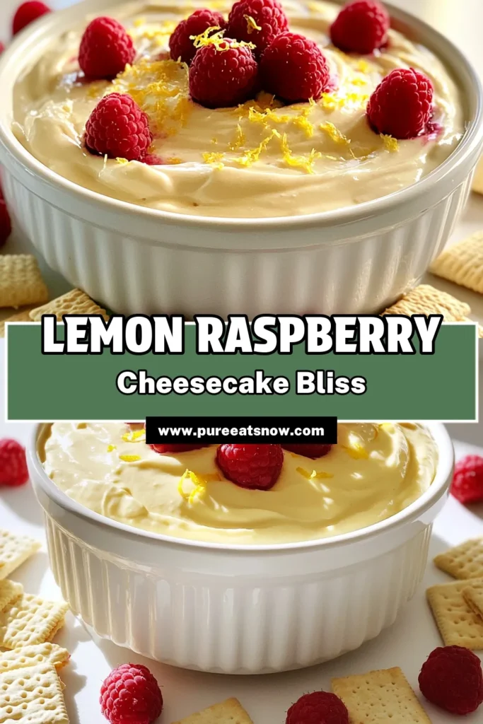 Indulge in this delightful Lemon Raspberry Cheesecake Dip that's perfect for any gathering! With creamy textures and a burst of fresh flavors, this quick recipe is easy to make and only takes 15 minutes. Serve it with graham crackers or vanilla wafers for the ultimate sweet treat. Don't miss out on this refreshing dessert that will impress your guests. Click through to explore this simple recipe and more! #LemonCheesecakeDip #DessertRecipes #EasyRecipes #CheesecakeLovers