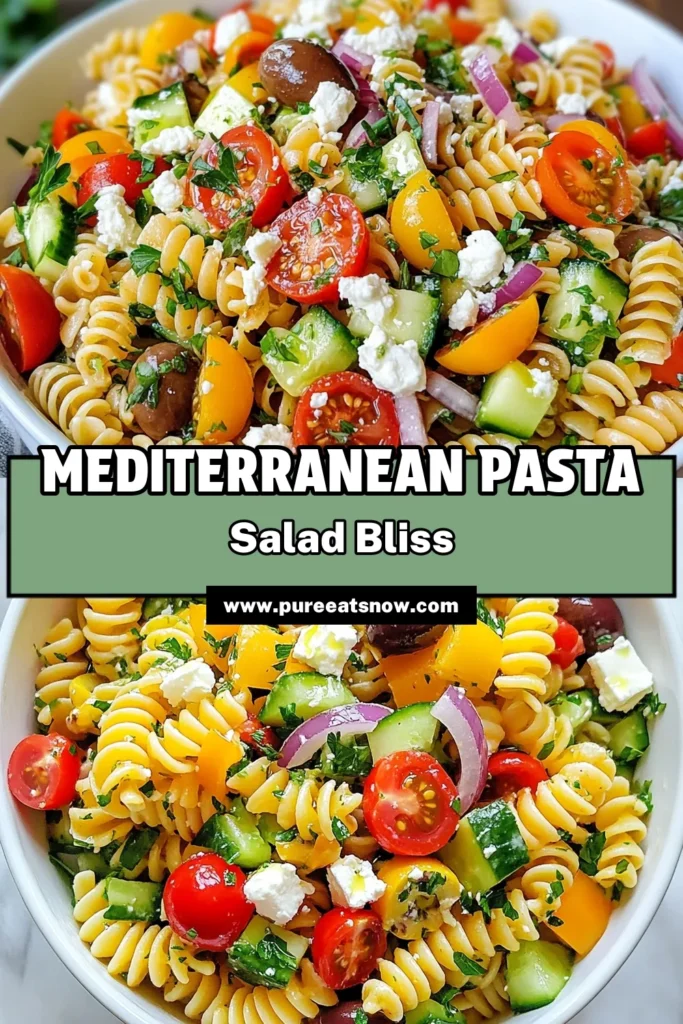 Looking for a refreshing Mediterranean pasta salad? Try this healthy pasta salad recipe featuring whole wheat fusilli, cherry tomatoes, and a tangy feta olive salad recipe. Perfect for summer gatherings, this vibrant summer pasta salad is easy to make and packed with flavor. Serve chilled and enjoy the delightful taste of fresh ingredients. Save this recipe for your next picnic! #MediterraneanPastaSalad #HealthyPastaSalad #SummerPastaSalad #FetaOliveSaladRecipe