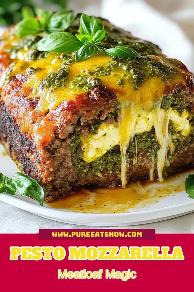 Discover the deliciousness of Pesto Mozzarella Stuffed Meatloaf with this easy meatloaf with pesto recipe! Combining ground beef and turkey, this cheesy meatloaf recipe features a savory pesto filling and gooey mozzarella that will delight your family. Perfect for dinner, this pesto stuffed meatloaf is a crowd-pleaser. Make it tonight for a flavorful twist on a classic dish! Don't forget to save this recipe! #Meatloaf #PestoStuffedMeatloaf #CheesyMeatloaf #EasyDinner