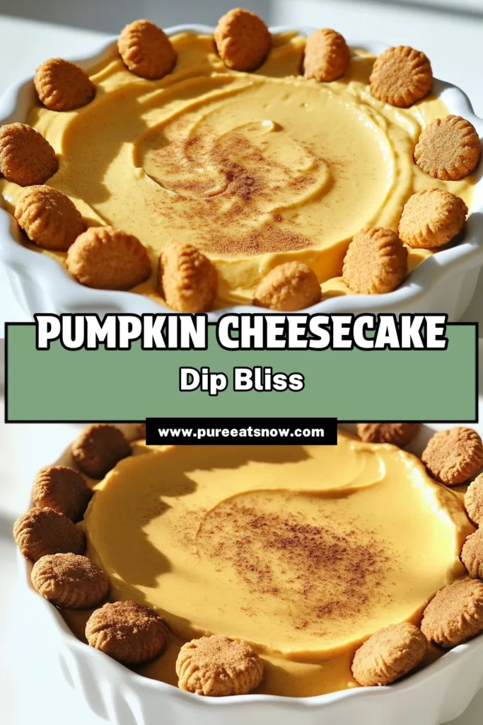 Indulge in the deliciousness of Pumpkin Paradise Cheesecake Dip! This creamy and spiced treat combines pumpkin puree, cream cheese, and a blend of warm spices for the perfect fall-inspired snack. Ready in just 45 minutes, it's perfect for gatherings or cozy nights in. Serve it with gingersnap cookies for a delightful dipping experience. Click through to explore this easy recipe and bring a taste of autumn to your table! #PumpkinDip #FallRecipes #CheesecakeDip #HalloweenTreats