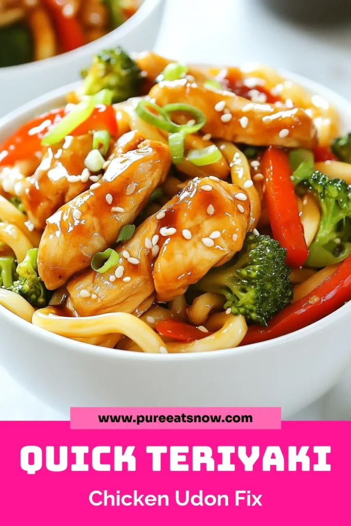 Discover the deliciousness of Teriyaki Chicken Udon Stir Fry, a quick chicken stir fry that's both healthy and satisfying! This easy udon noodle recipe is packed with vibrant veggies and tender chicken, perfect for a nutritious weeknight dinner. In just 25 minutes, you can enjoy a flavorful vegetable stir fry with chicken that the whole family will love. Save this recipe and elevate your dinner game! #TeriyakiChicken #UdonNoodles #HealthyRecipes #StirFry