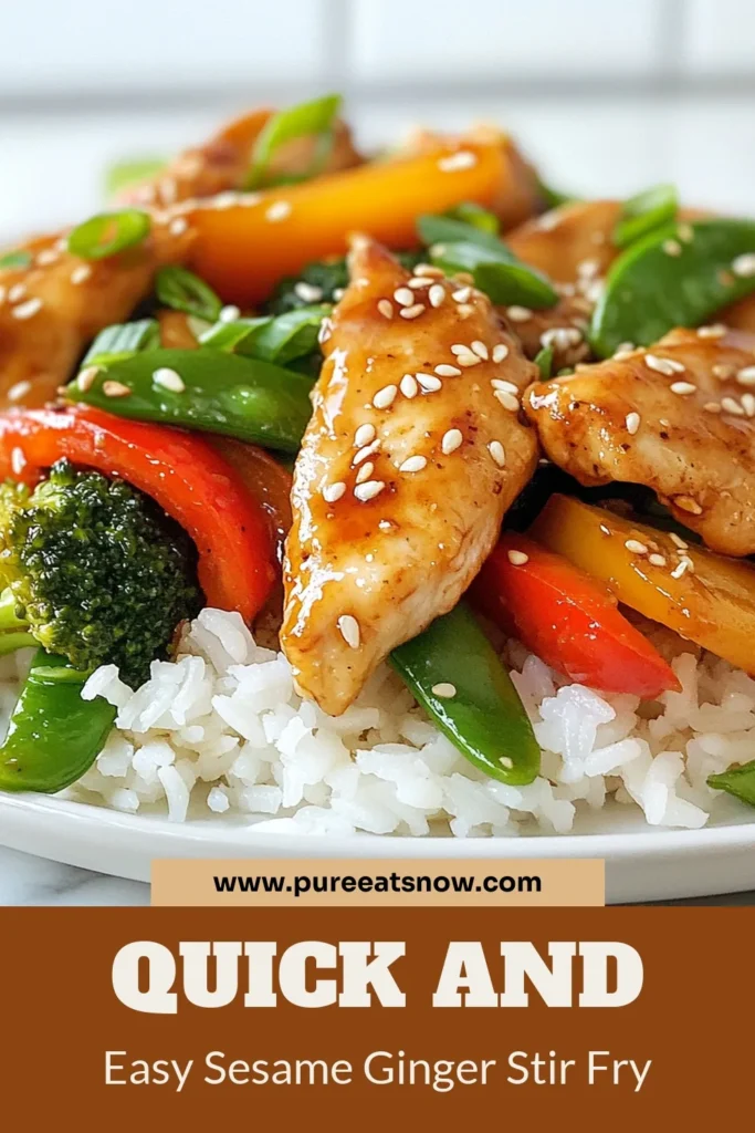 Discover the delicious and nutritious Sesame Ginger Chicken Stir Fry, a quick chicken stir fry recipe perfect for busy weeknights. This healthy stir fry with vegetables is packed with flavor and comes together in just 30 minutes. Enjoy an easy Asian chicken recipe made with low sodium stir fry sauce that keeps your meal tasty and guilt-free. Save this recipe for a weeknight dinner idea that everyone will love! #ChickenStirFry #HealthyEating #AsianCuisine #QuickRecipes