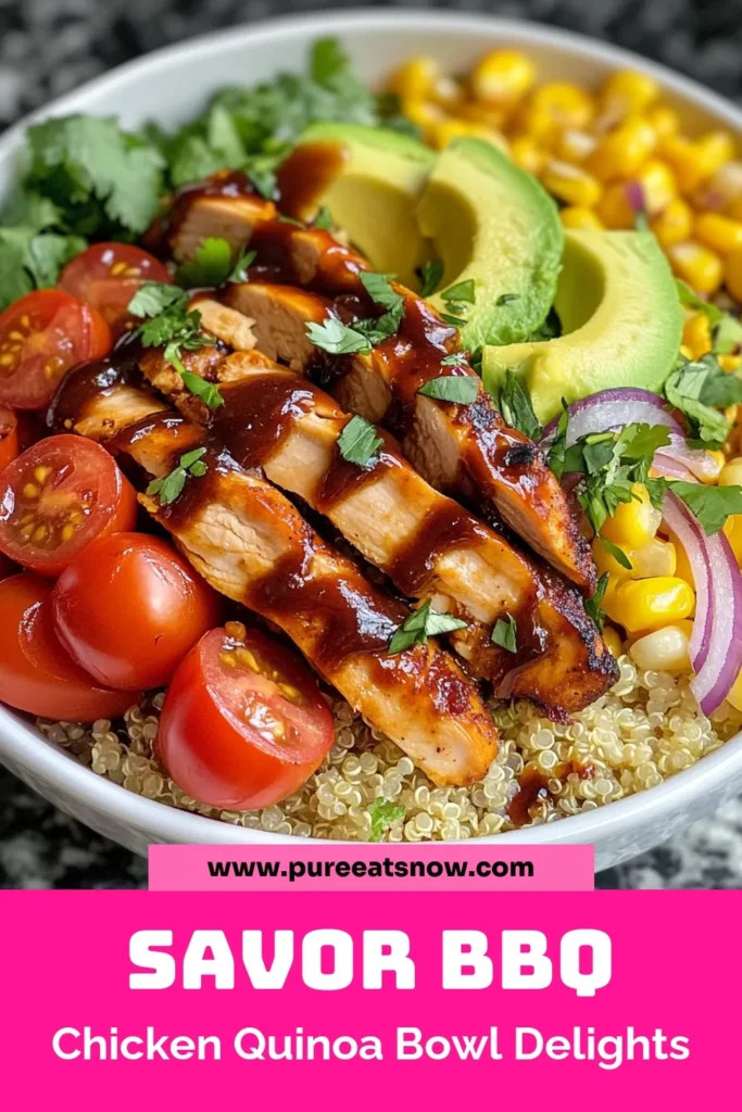 Discover the perfect meal with these BBQ Chicken Quinoa Bowls! Packed with flavor, this healthy quinoa recipe is ideal for meal prep and a nutritious choice for lunch or dinner. Enjoy easy grilled chicken glazed with low-sugar BBQ sauce, complemented by fresh veggies like cherry tomatoes and avocado. Dive into these delicious quinoa meal prep ideas today! Save this recipe for a wholesome dining experience! #BBQChicken #QuinoaRecipes #HealthyEating #MealPrepIdeas