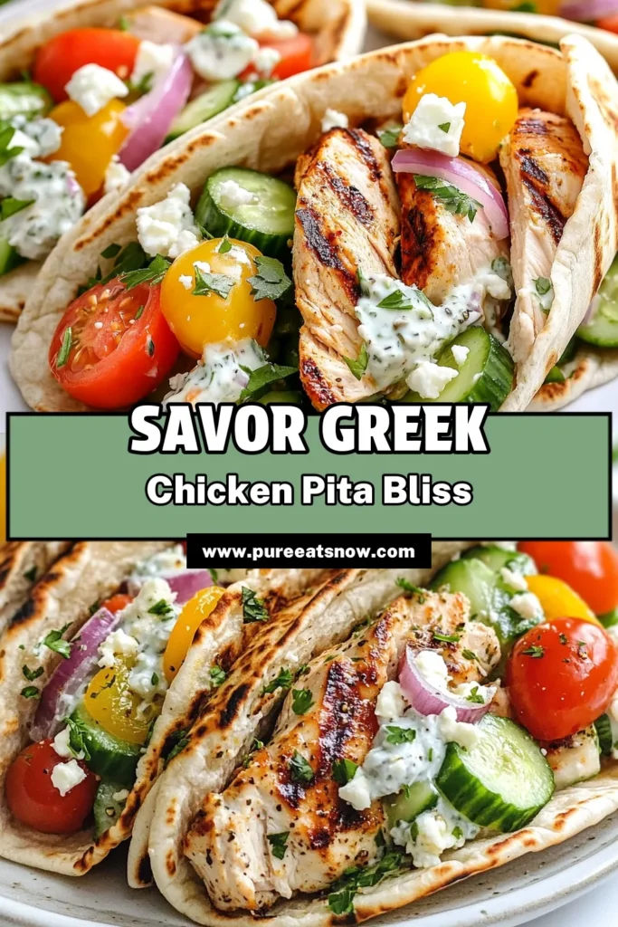 Discover the deliciousness of Greek chicken pitas with this easy stuffed pita recipe. Perfect for healthy Greek recipes, these grilled chicken pitas are packed with flavor and topped with a creamy tzatziki sauce recipe. Enjoy a nutritious meal that’s perfect for lunch or dinner. Don't wait—try making these mouthwatering Greek chicken stuffed pitas today! Save this recipe for later! #GreekChickenPitas #HealthyRecipes #StuffedPita #TzatzikiSauce