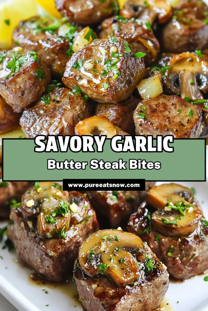 Savor the flavor of garlic butter mushroom steak bites with this easy recipe that features tender sirloin steak and flavorful cremini mushrooms. Perfect for quick dinner recipes, these garlic steak bites are a hit for any occasion. In just 20 minutes, you can whip up this delicious meal that will impress your family and friends. Try it tonight and experience gourmet dining at home! Save this for your next dinner idea! #GarlicButterSteakBites #EasyMushroomRecipes #SirloinSteakRecipes #QuickDinnerRecipes