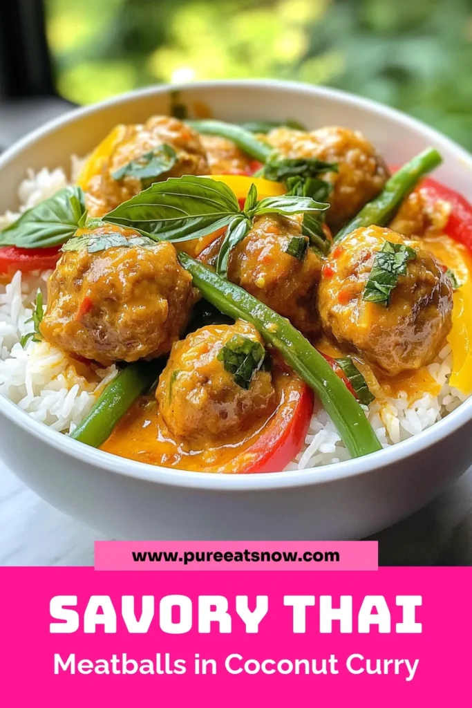 Discover the mouthwatering flavors of Thai Red Curry Meatballs! This easy ground chicken meatballs recipe features tender meatballs simmered in a rich coconut milk curry, creating the perfect Thai meatball curry dish. Perfect for a quick weeknight dinner, these easy curry recipes are sure to impress. Try this delightful recipe and elevate your mealtime! Save to let the cooking fun begin! #ThaiRedCurryMeatballs #CoconutMilkCurry #EasyCurryRecipes #ThaiMeatballCurry
