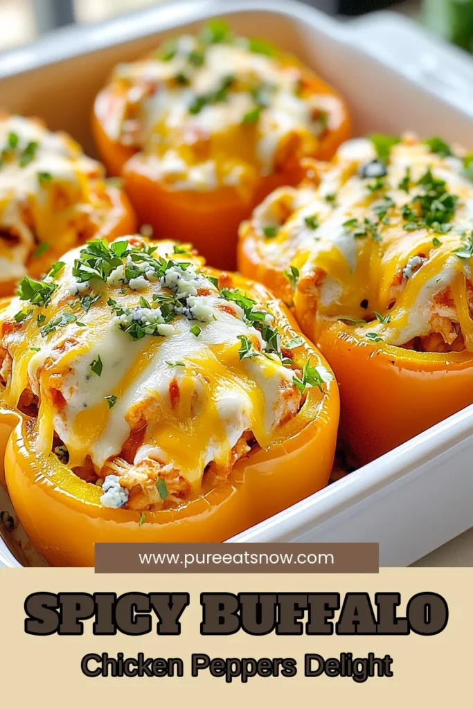 Try these delicious Buffalo Chicken Stuffed Peppers for an easy stuffed peppers recipe that packs a punch! Filled with shredded chicken, buffalo sauce, and creamy cheese, this buffalo chicken recipe is perfect for a crowd-pleasing dinner. Each pepper is a flavorful bite that's sure to impress. Save this creamy buffalo chicken peppers recipe and enjoy a spicy twist on a classic meal tonight! #StuffedPeppers #BuffaloChicken #EasyRecipes #HealthyDinner