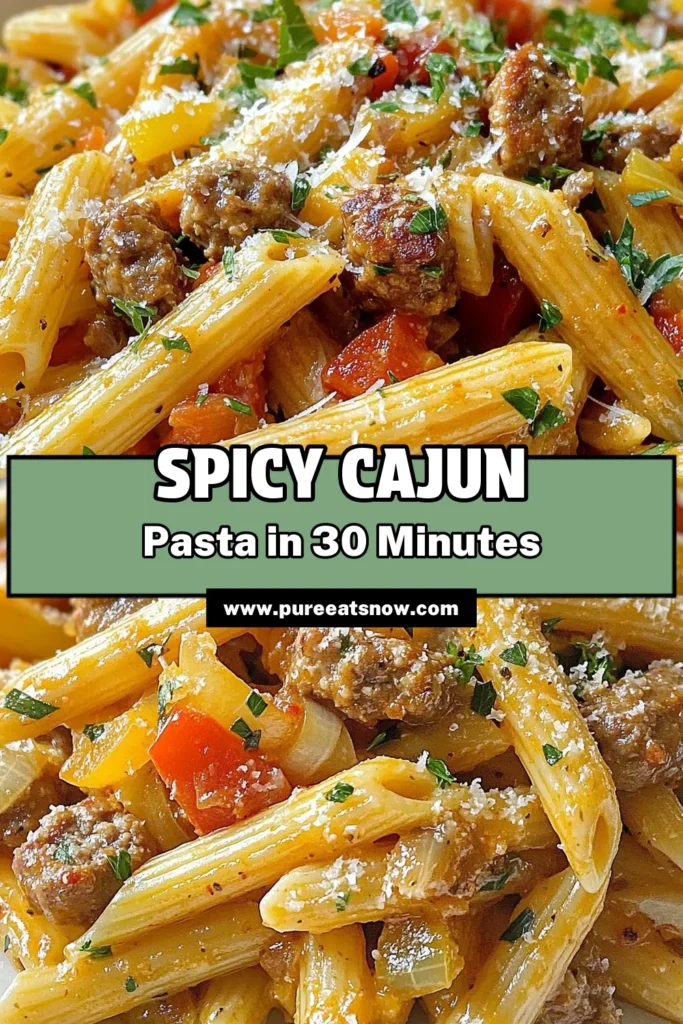 Indulge in this delicious Spicy Cajun Sausage Pasta that's perfect for busy weeknights! This creamy Cajun pasta features spicy Italian sausage and penne pasta, making it a must-try Italian sausage pasta recipe. Quick to whip up in just 30 minutes, it's sure to impress. Grab your ingredients and make this flavorful penne pasta Cajun recipe tonight. Save for later and enjoy! #SpicyCajunPasta #QuickSausagePasta #PennePasta #CreamyCajunPasta