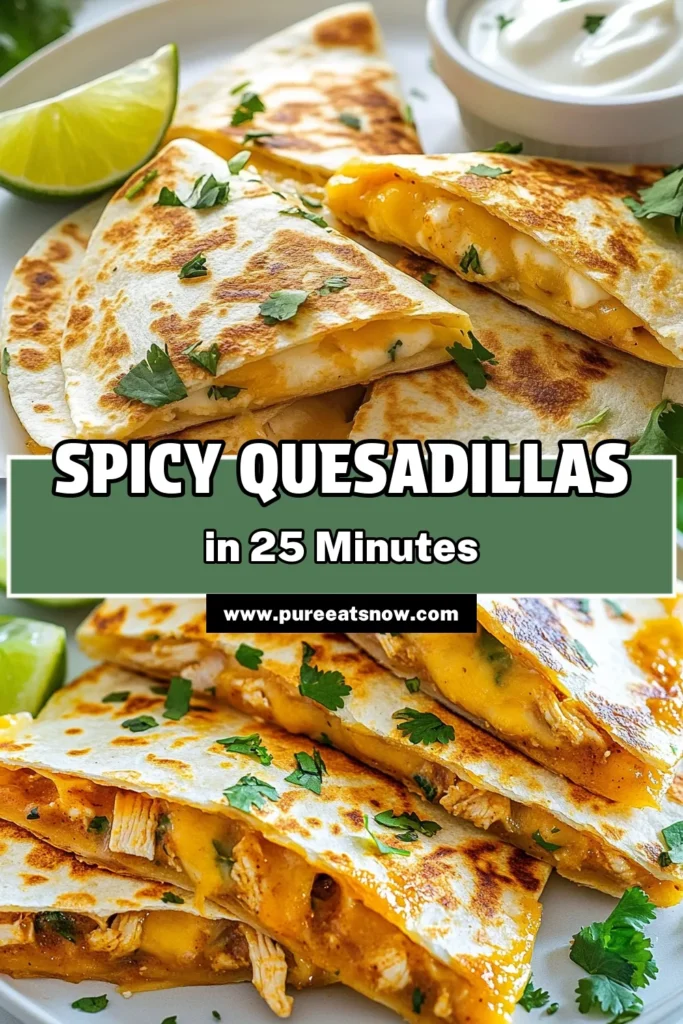 Looking for a quick and delicious dinner? Try these Spicy Chipotle Chicken Quesadillas! This chipotle chicken recipe combines tender, seasoned chicken with ooey-gooey cheese, making it the perfect cheesy quesadilla recipe. Ideal for easy tortilla meals, these quesadillas are sure to impress. Get ready to spice up your Mexican dinner ideas! Save this recipe for your next meal! #SpicyChickenQuesadillas #ChipotleChickenRecipe #CheesyQuesadilla #EasyTortillaMeals