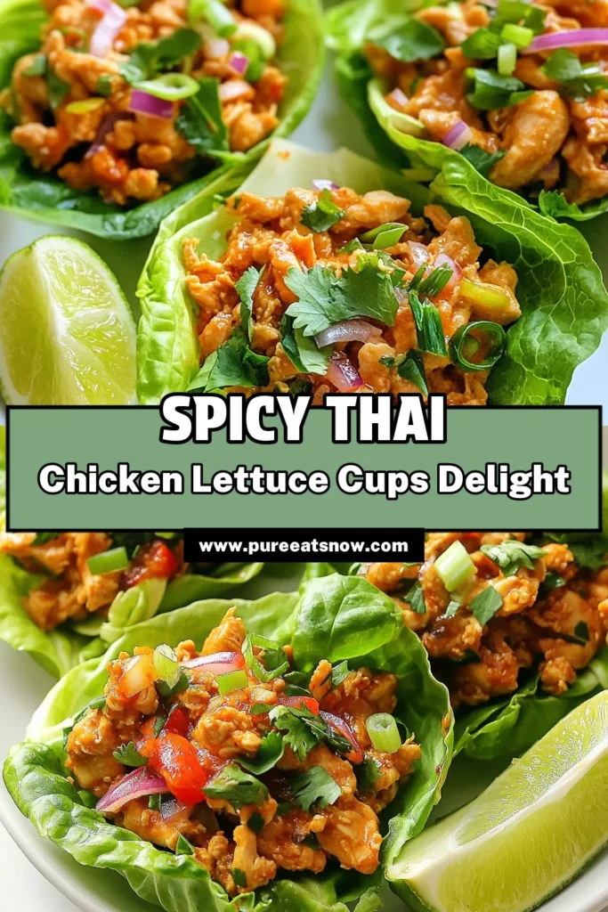 Discover this quick Thai chicken meal with our Spicy Thai Chicken Lettuce Cups recipe! Packed with flavor, these ground chicken lettuce wraps make for healthy Asian appetizers that are perfect for any gathering. In just 30 minutes, you can whip up this delightful dish that combines spices, fresh veggies, and crunch. Perfect for light lunches or appetizers, try this Spicy Thai chicken recipe today! Save for later! #ThaiChicken #LettuceCups #HealthyAppetizers #GroundChickenWraps