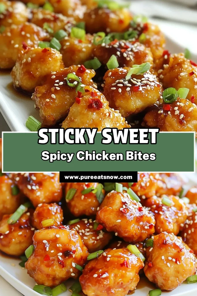Indulge in these Spicy Honey Garlic Chicken Bites for a quick and delicious dinner! This easy chicken bites recipe features tender chicken coated in a savory honey garlic sauce, perfect for those busy weeknights. Try this Asian-inspired chicken recipe that combines sweet and spicy flavors your whole family will love. Make your dinner effortless and tasty! Save this recipe now! #SpicyHoneyGarlicChicken #EasyChickenBitesRecipe #QuickDinnerIdeas #AsianInspiredChickenRecipes