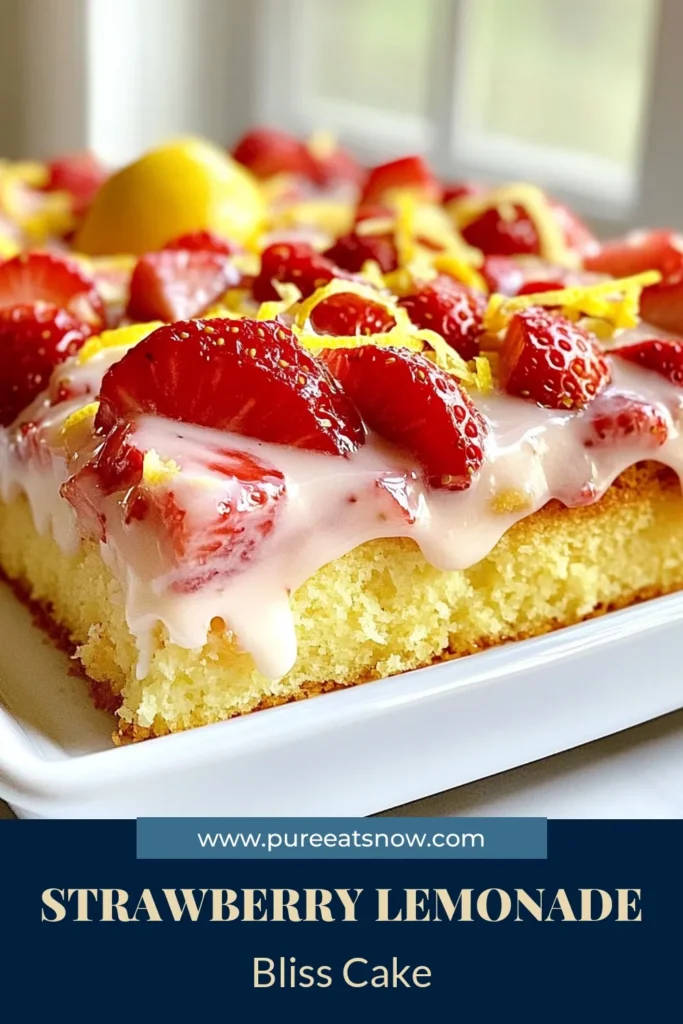 Indulge in this delightful strawberry lemonade sheet cake that combines the refreshing flavors of summer into an easy sheet cake recipe. Perfect for gatherings, this lemon cake with strawberries features a homemade lemonade glaze that adds a zesty finish. Impress your guests and elevate your dessert game with this light, fluffy treat. Save and try this delicious summer dessert recipe today! #StrawberryLemonadeSheetCake #SummerDesserts #BakingRecipes #EasySheetCakeRecipe