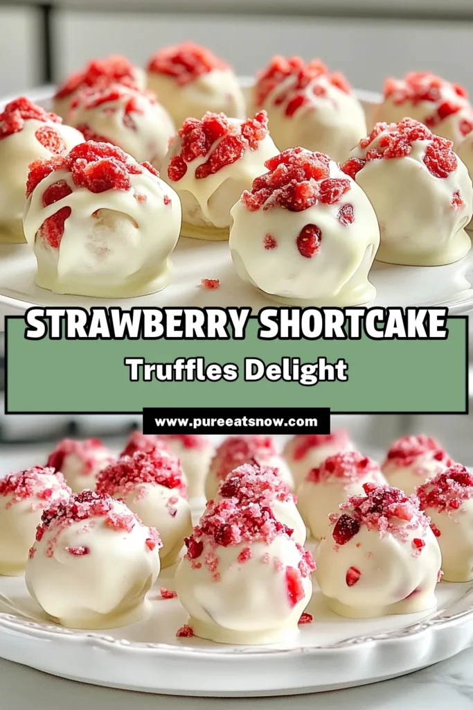Indulge in these delightful Strawberry Shortcake Truffles, the perfect addition to your collection of strawberry dessert recipes. These no-bake truffle recipes are easy to make and combine cream cheese truffles with the sweetness of fresh strawberries and creamy white chocolate. Create a delicious treat that everyone will love! Try this recipe today and elevate your dessert game! #StrawberryShortcakeTruffles #NoBakeTruffles #WhiteChocolateTruffles #StrawberryDessertRecipes