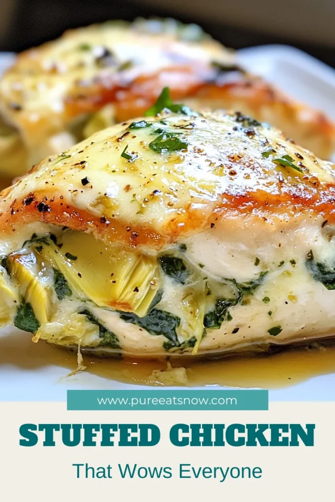 Discover the deliciousness of this Spinach Artichoke Stuffed Chicken recipe! With creamy spinach and artichoke filling, this easy chicken dinner is perfect for weeknight meals. Say goodbye to plain chicken and enjoy tender, baked stuffed chicken breasts that are bursting with flavor. Perfect for impressing your family or guests. Make it tonight! Don't forget to save for later! #SpinachArtichokeChicken #StuffedChickenRecipe #EasyChickenDinner #BakedStuffedChickenBreasts