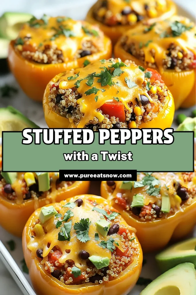 Discover the vibrant flavors of Tex-Mex stuffed peppers with this delicious quinoa stuffed peppers recipe! These healthy stuffed peppers are not only vegetarian but also gluten-free, making them a perfect option for everyone. Enjoy the goodness of hearty quinoa, black beans, and corn in a colorful bell pepper. Try this easy vegetarian bell pepper recipe and elevate your meal today! Save and share your delicious creations! #TexMexStuffedPeppers #QuinoaStuffedPeppers #HealthyStuffedPeppers #GlutenFreeRecipe