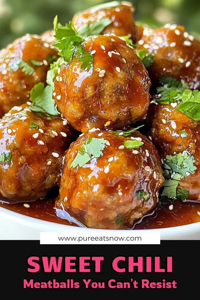 Satisfy your cravings with these sweet chili meatballs! This easy meatball recipe features tender ground beef meatballs baked to perfection and glazed with a delicious sweet chili sauce. Perfect for dinner or a party, these Asian-inspired meatballs are sure to impress. Don’t miss out on this mouthwatering dish—save this recipe now! #SweetChiliMeatballs #EasyMeatballRecipe #GroundBeefMeatballs #BakedMeatballsWithGlaze