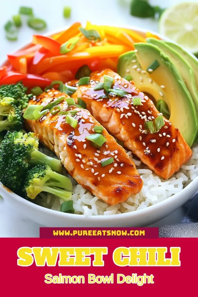 Looking for a delicious and healthy meal? Try this Sweet Chili Salmon recipe! Our easy Salmon bowl recipe features perfectly grilled salmon bowls infused with sweet chili flavor, vibrant veggies, and jasmine rice—perfect for a nutritious dinner or meal prep. Whip up this easy salmon dinner in just 40 minutes. Get inspired and save this recipe for your next healthy salmon meal prep! #SweetChiliSalmon #SalmonBowlRecipe #HealthyDinner #MealPrepIdeas