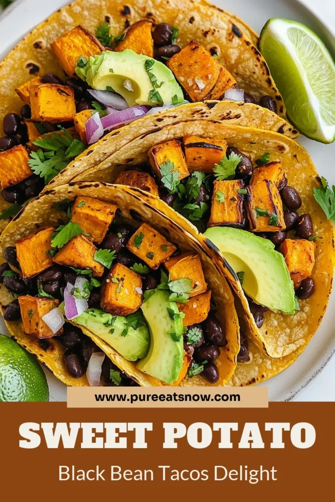 Looking for a delicious and healthy vegan meal? Try this Vegan Sweet Potato Black Bean Tacos recipe! These flavorful sweet potato tacos are packed with protein-rich black bean tacos and topped with fresh avocado and corn for a perfect plant-based taco experience. Ideal for lunch or dinner, this easy recipe is a must-try. Save it now for a tasty dinner idea! #VeganTacoRecipe #SweetPotatoTacos #BlackBeanTacos #HealthyVeganMeal
