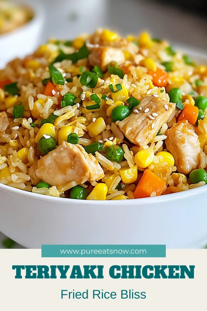 Looking for a delicious and quick dinner idea? Try this Teriyaki Chicken Fried Rice! This easy fried rice recipe features homemade teriyaki chicken, jasmine rice, and colorful mixed veggies, perfect for a family meal. With just 20 minutes of prep, you can enjoy a flavorful dish that everyone will love. Save this recipe for your next weeknight dinner! #TeriyakiChickenFriedRice #EasyFriedRiceRecipes #QuickDinnerIdeas #JasmineRiceDishes