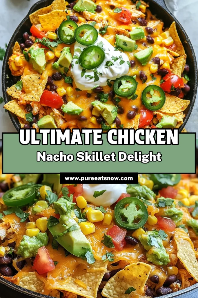Indulge in this delicious loaded chicken nacho skillet, perfect for game day or family gatherings! This easy nacho skillet features juicy chicken, crispy tortilla chips, black beans, corn, and plenty of melted cheese. Try this loaded nachos recipe to impress your guests! Ready in just 30 minutes, it’s a quick and cheesy chicken nachos delight you'll want to make again and again. Save this recipe for your next fiesta! #ChickenNachoSkillet #LoadedNachosRecipe #SkilletNachosWithChicken #EasyNachoSkillet